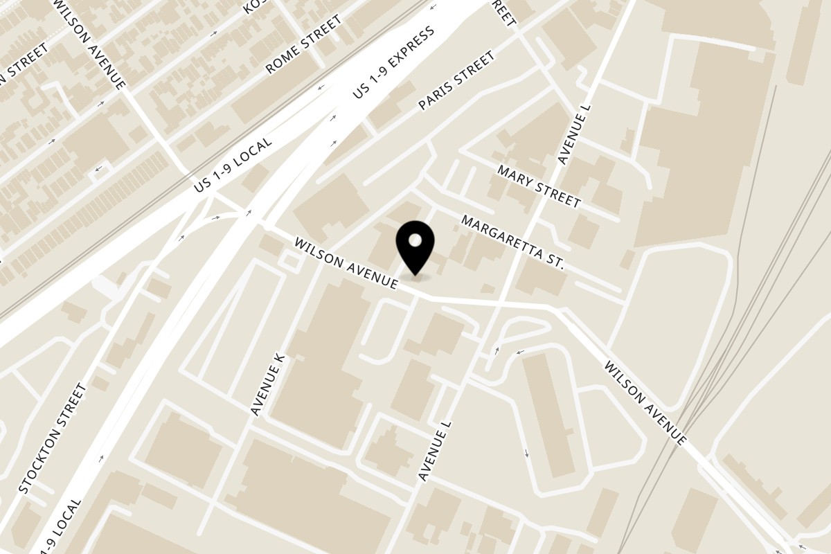 Map showing the location of Arena Lounge on 293 Wilson Ave in Newark